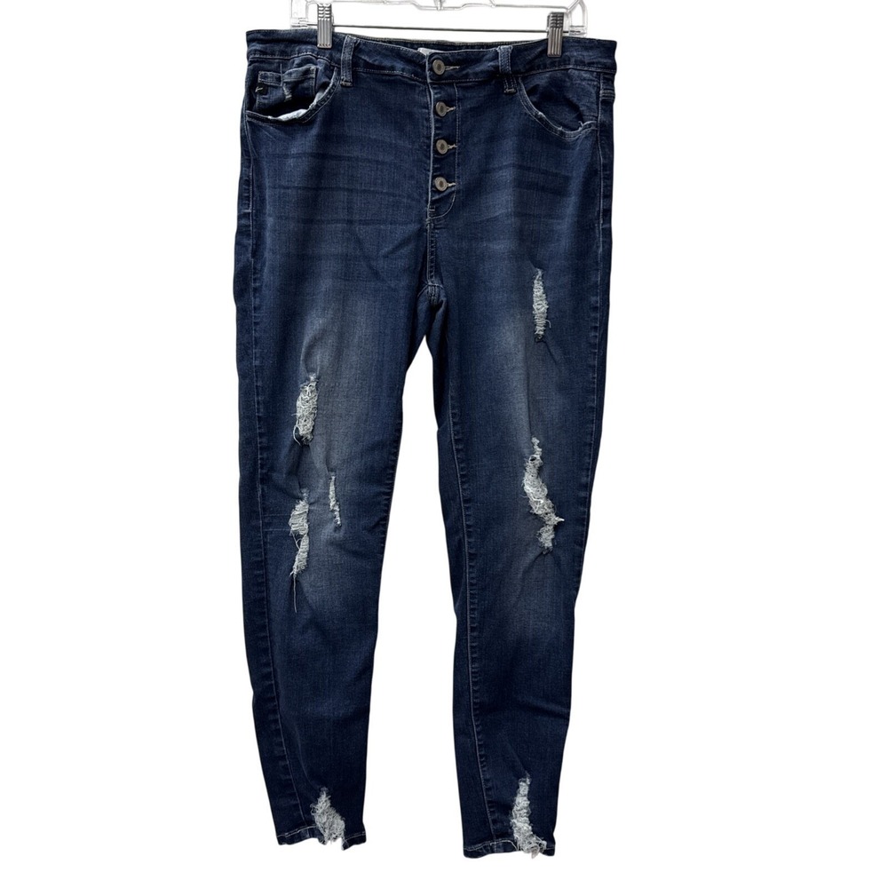 KanCan Jeans Womens 1XL Dark Wash Button Fly Distressed Skinny Jeans KC6192D-B‎